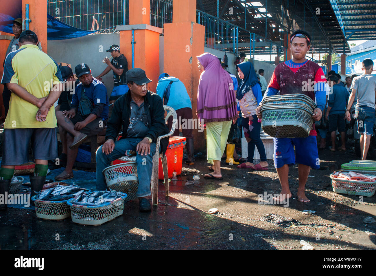 People activity at Paotere Fish Market in Makassar. Indonesia has become one of the largest fish product after the central government policy to sink i Stock Photo