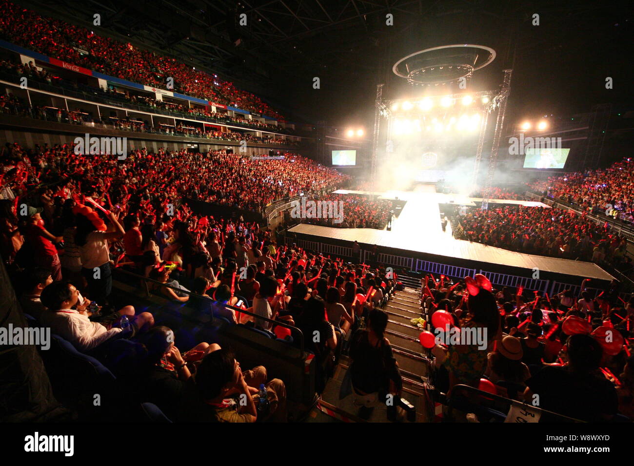 View of the concert hall in red at a TVXQ Dong Bang Shin Ki