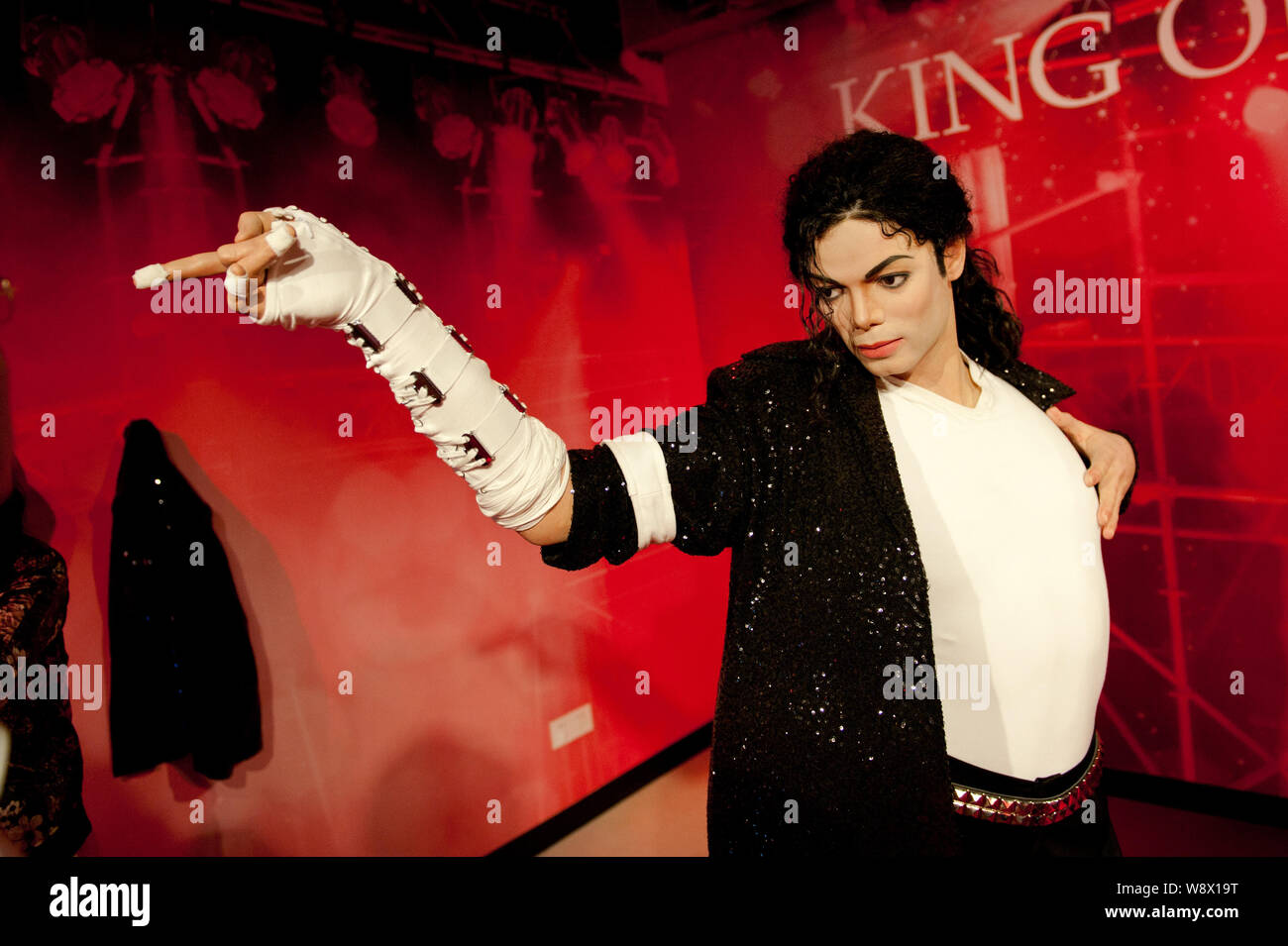 The wax statue of late American singer-songwriter Michael Jackson is