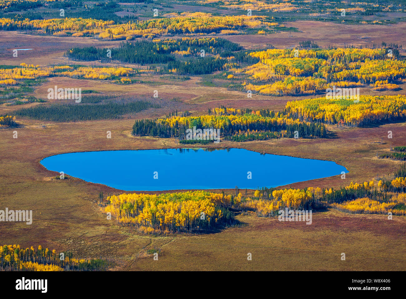 Aerial autumn view south of Fort McMurray Alberta. Stock Photo