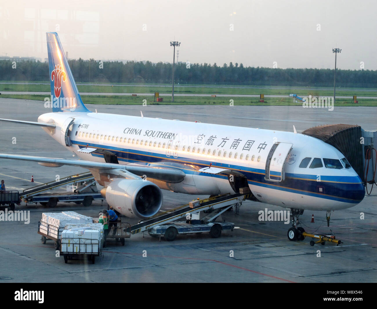 --FILE--A plane of China Southern Airlines is seen at the Shanghai Pudong International Airport in Shanghai, China, 15 May 2012.     China Southern Ai Stock Photo