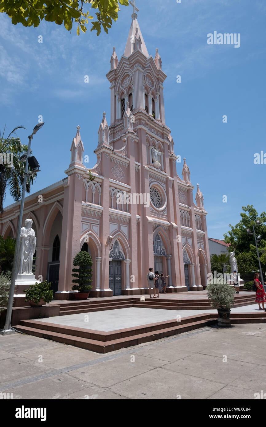 Beautiful Cathedral of Danang, Central Vietnam old french colonial architecture and a famous touristic spot in the city. Stock Photo