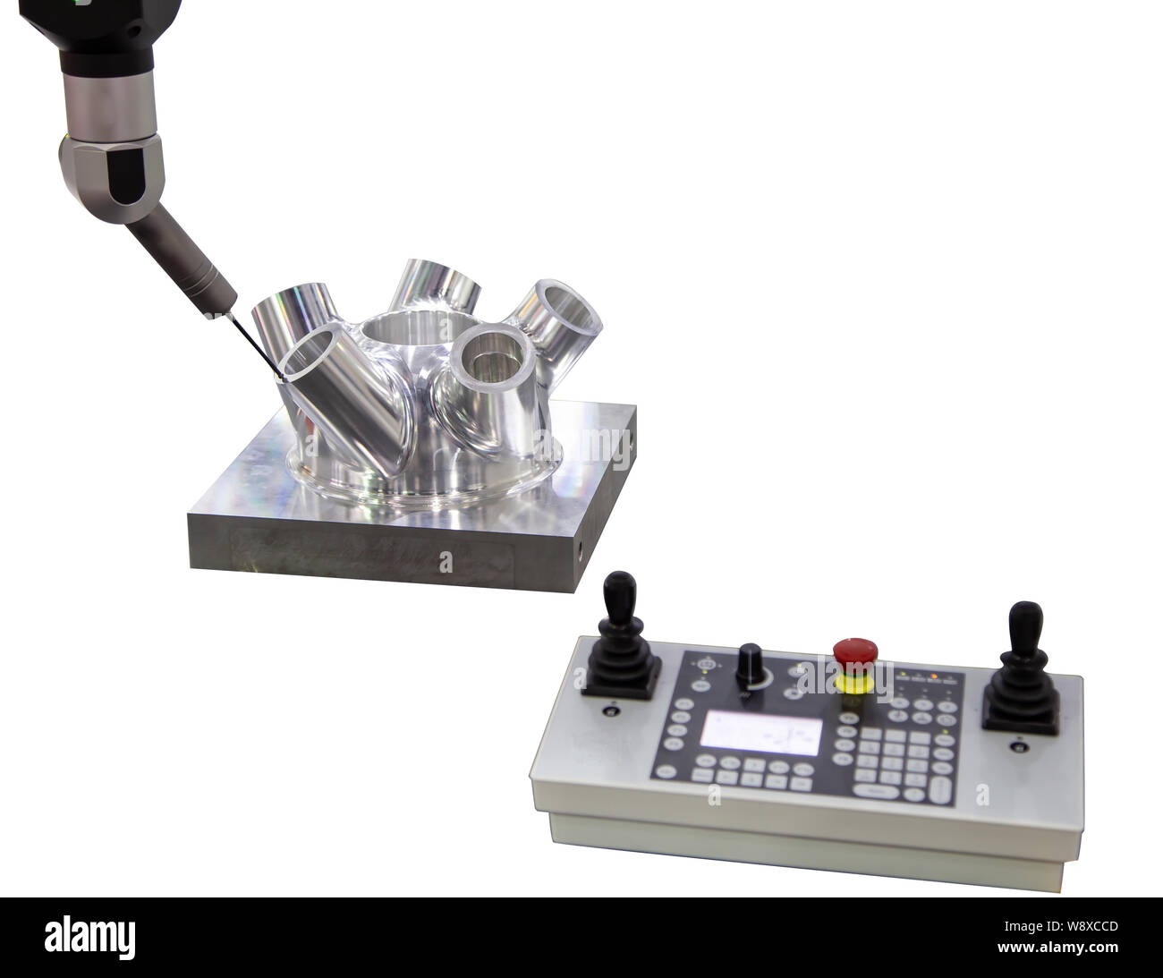 CNC Coordinate Measuring Robotic Machine isolated on white background Stock Photo