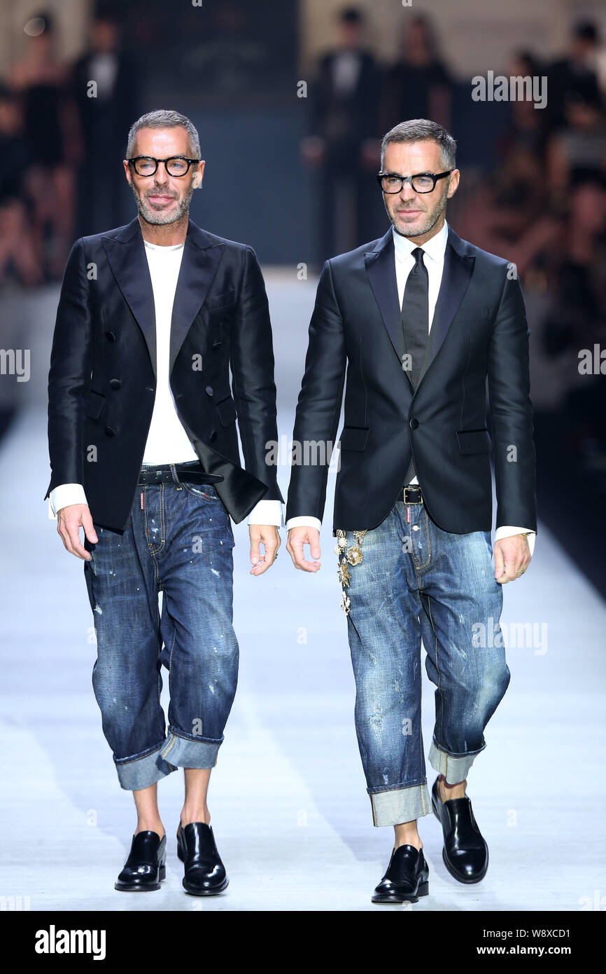 Canadian fashion designers Dean and Dan Caten are pictured at the Dsquared2  fashion show during the Shanghai Fashion Week Fall/Winter 2014 in Shanghai  Stock Photo - Alamy