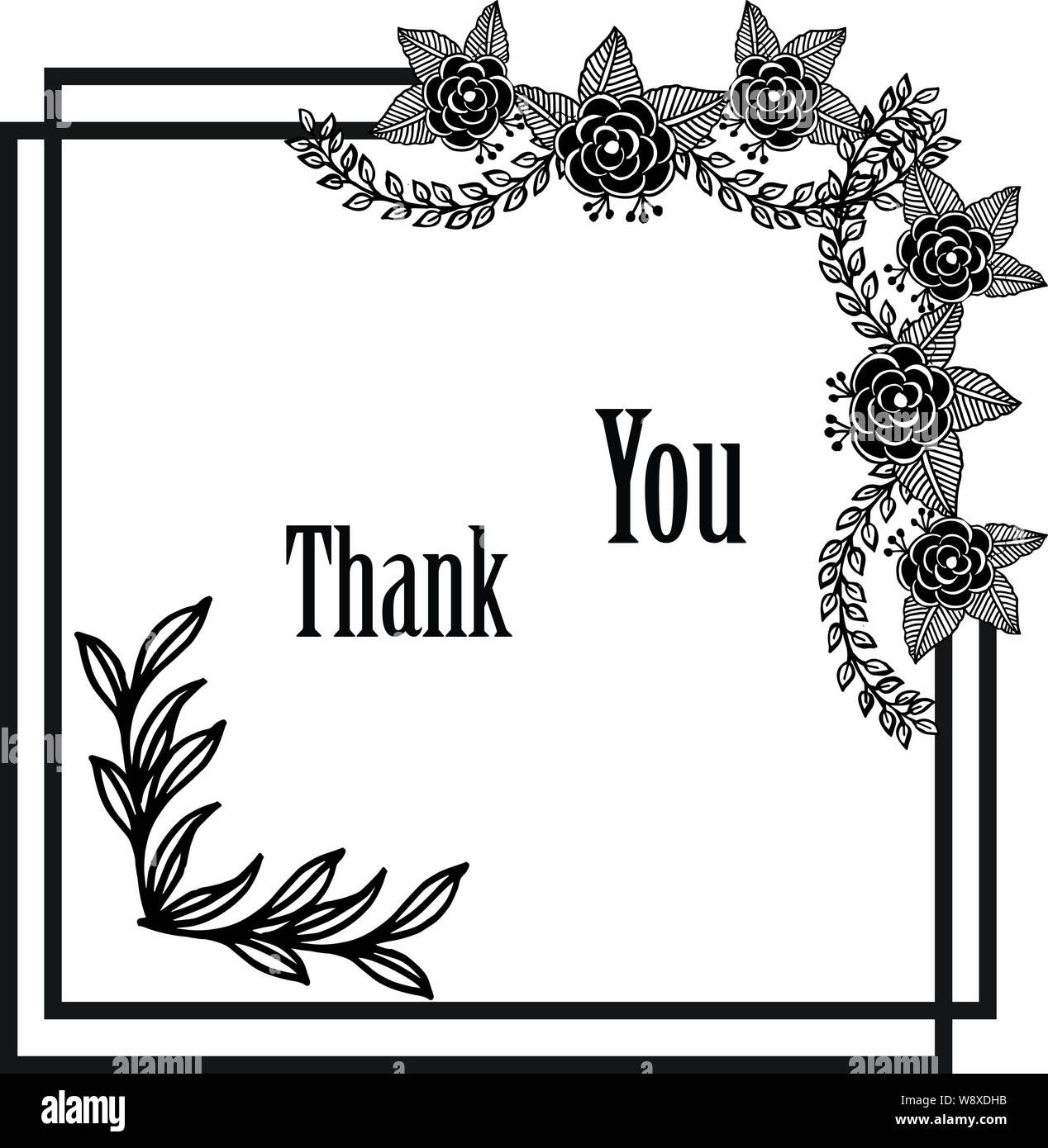Template greeting card thank you, design cute flower frame. Vector ...