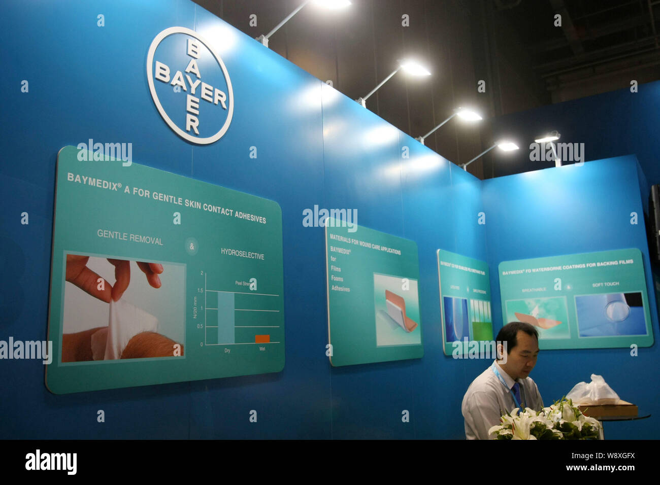 FILE--An employee is seen at the stand of Bayer during the 12th China  (Shanghai) International Medical Devices Exhibition in Shanghai, China, 25  Sep Stock Photo - Alamy