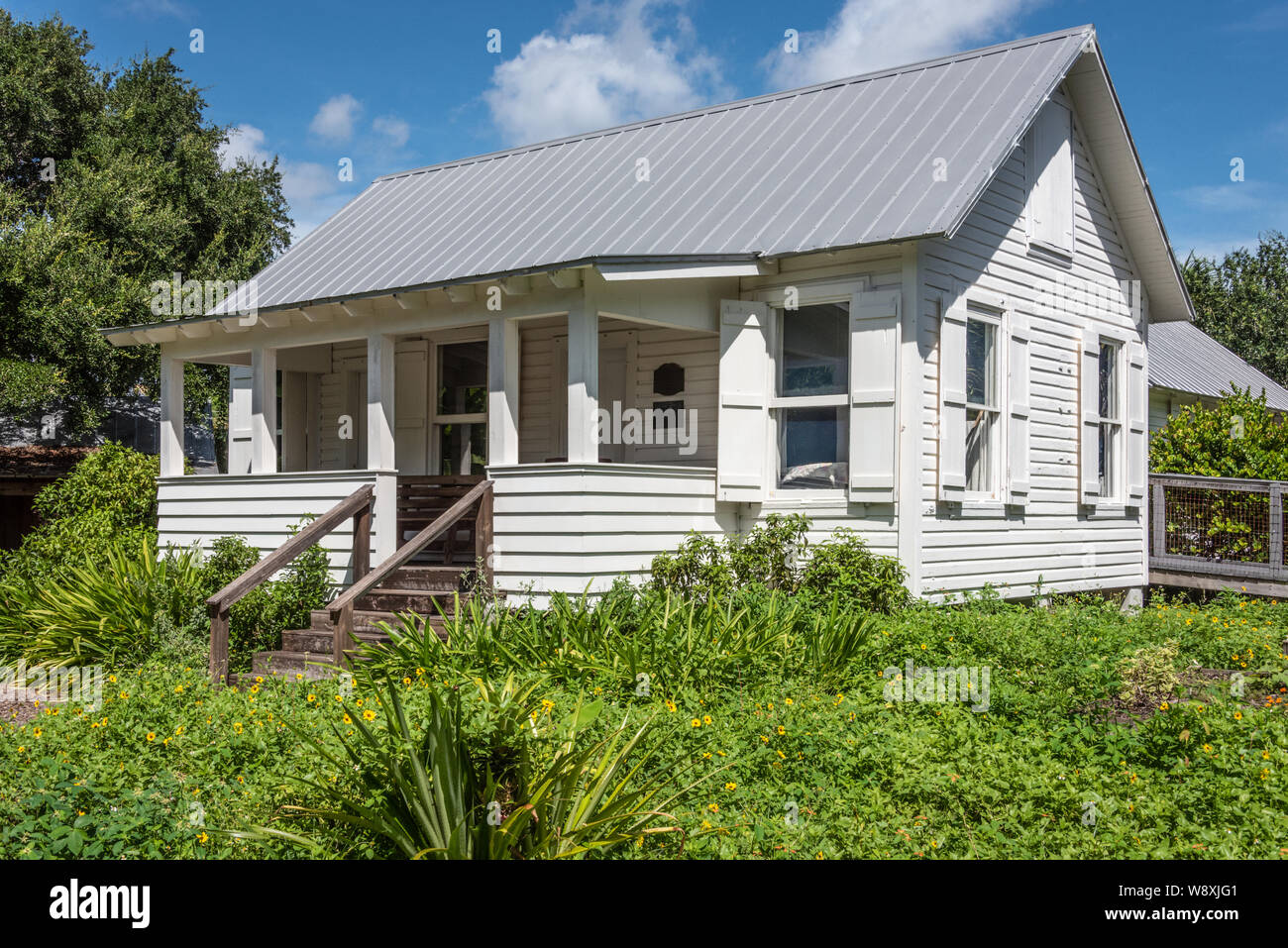 Tindall Pioneer Homestead, a cracker-style house built by George Tindall in 1892 and considered the oldest existing home in Palm Beach County, FL. Stock Photo
