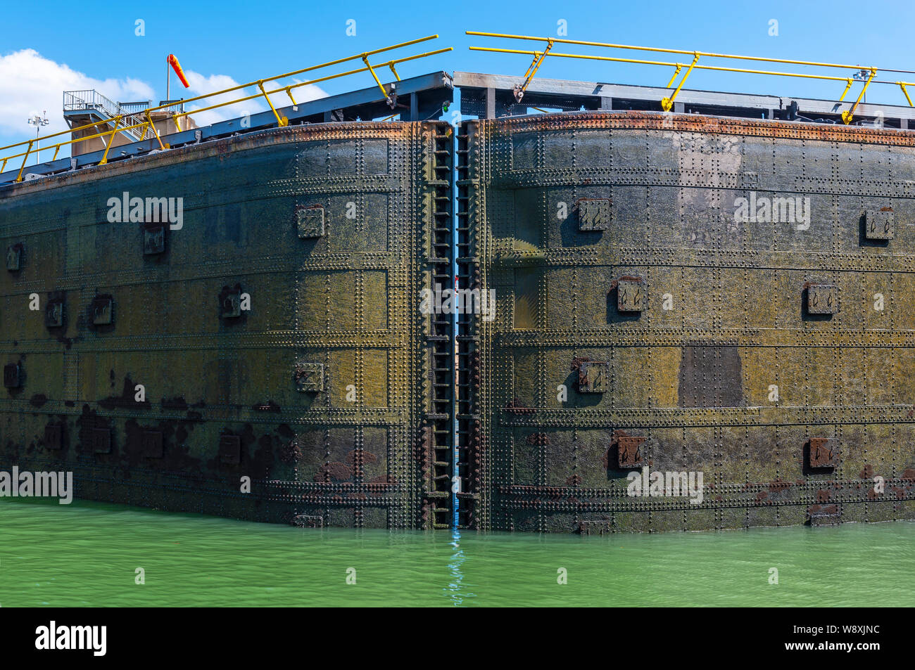A closed gate of the Miraflores locks along a cruise of the Panama Canal near Panama City, Central America. Stock Photo