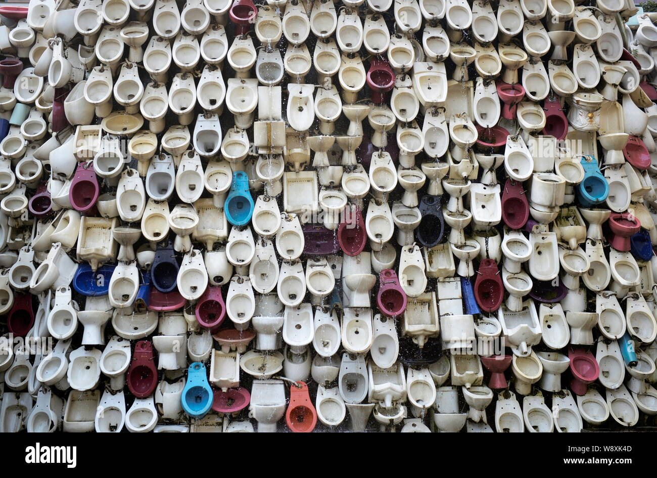 Toilet bowls, sinks and urinals are flushed on the toilet waterfall in