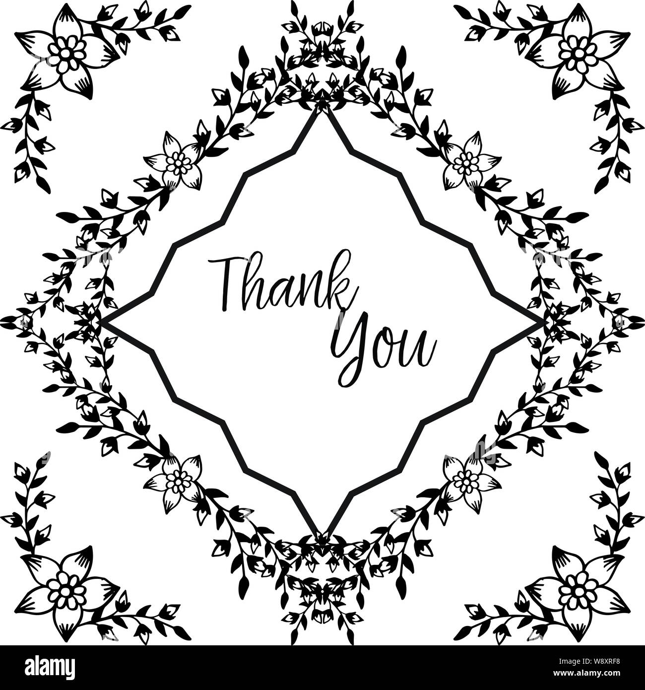 Pattern unique of card thank you, with vintage floral frame. Vector ...