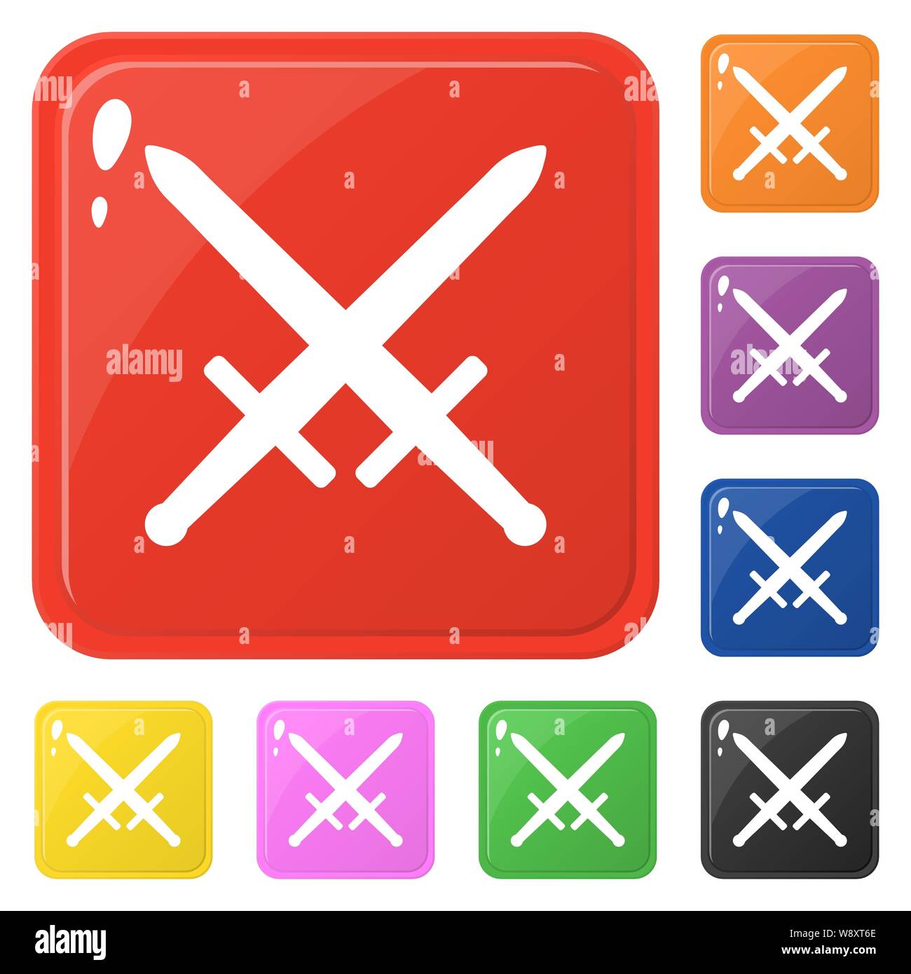 Sword weapon icons set 8 colors isolated on white. Collection of glossy ...