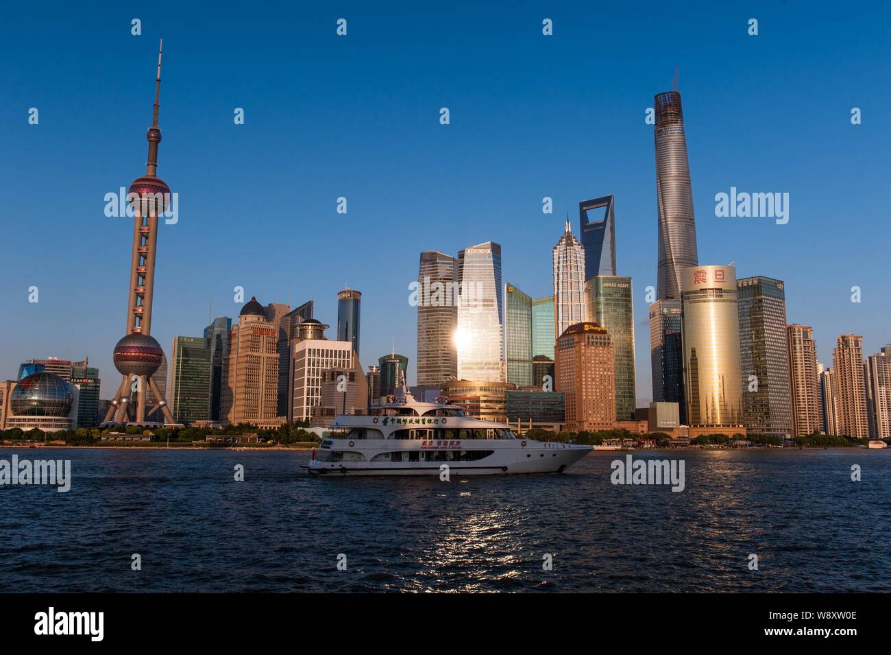 Skyline of Huangpu River and the Lujiazui Financial District with the ...