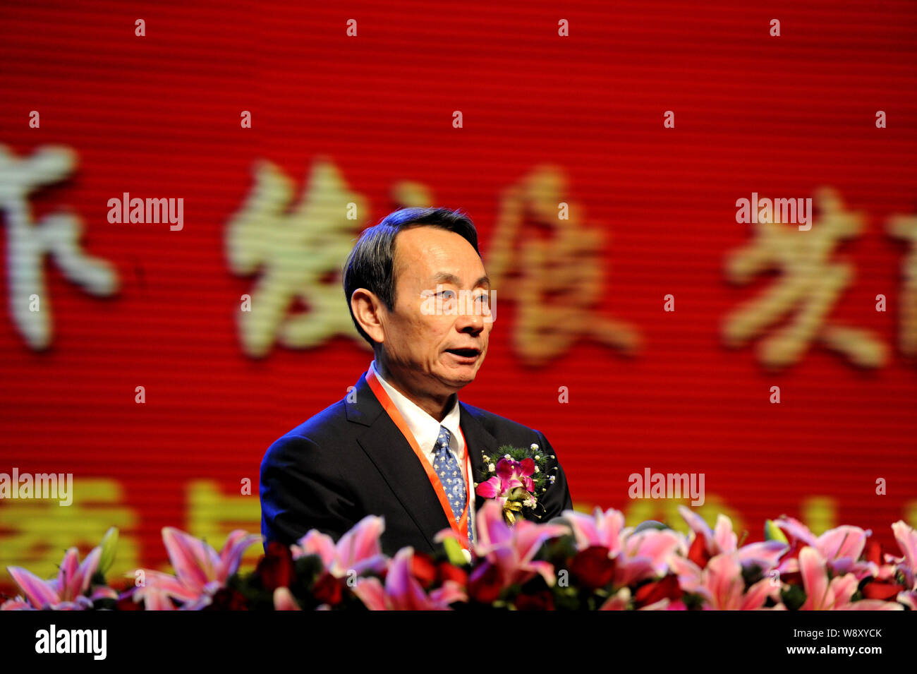 --FILE--Jiang Jiemin, then Chairman of CNPC (China National Petroleum Corporation), parent company of PetroChina, speaks at a signing ceremony in Hang Stock Photo