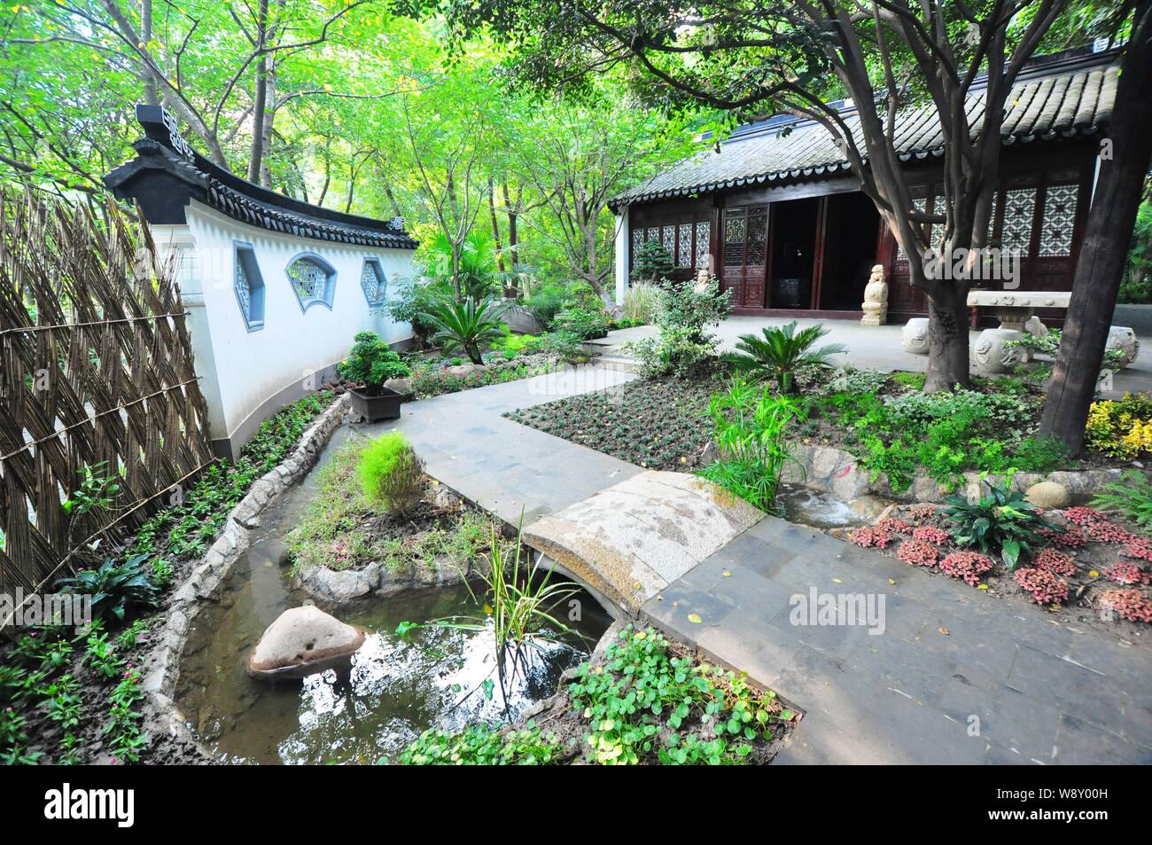 A garden is seen in Lu Xun Park in Shanghai, China, 27 August 2014.   Lu Xun Park, previously known as Hongkou Park, designed by the British, had been Stock Photo