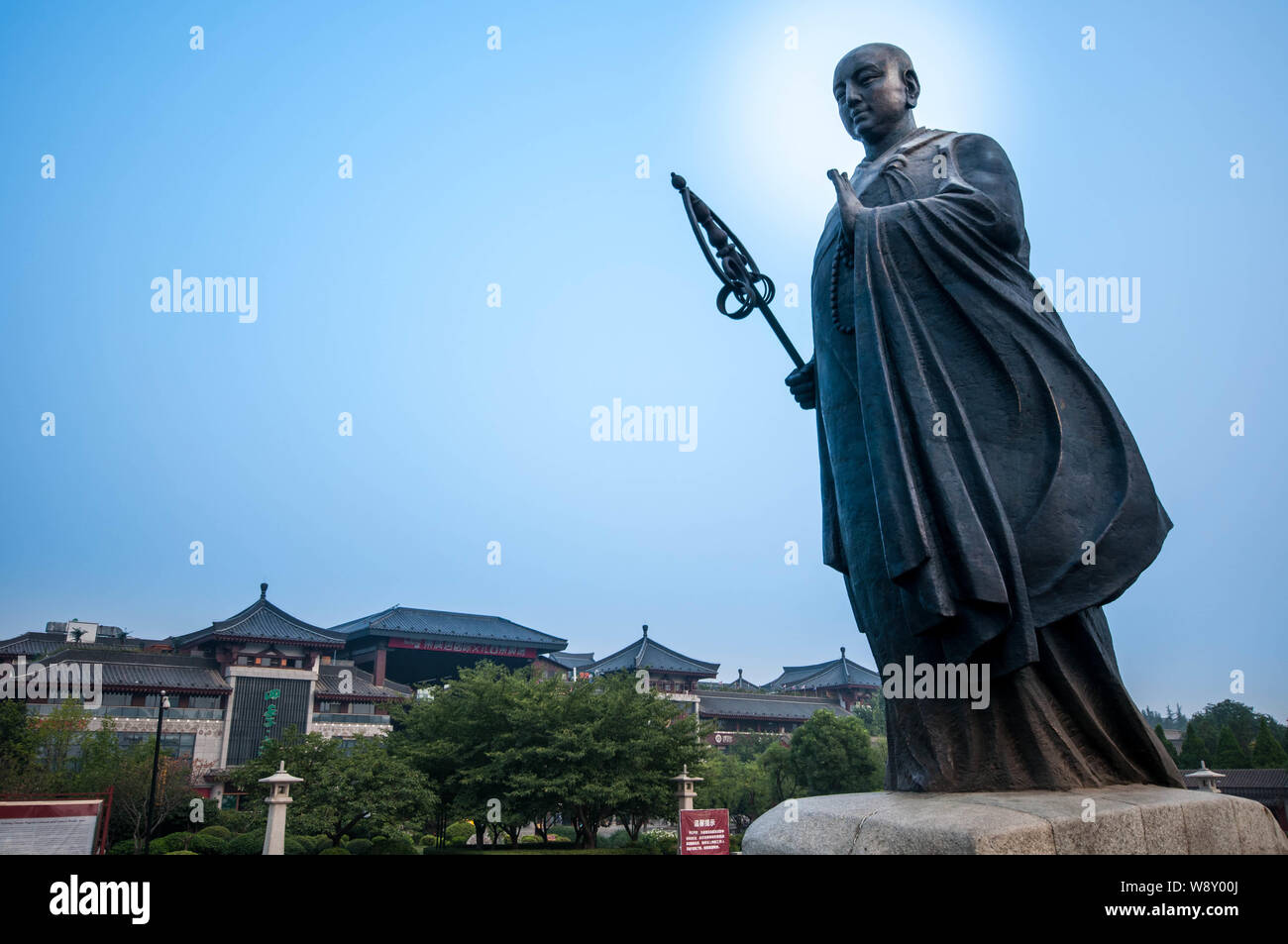 View of a statue of Xuanzang, the Chinese Buddhist monk who travelled to India in the Tang Dynasty (AD 618¨C907) to obtain the scripts and to propagat Stock Photo