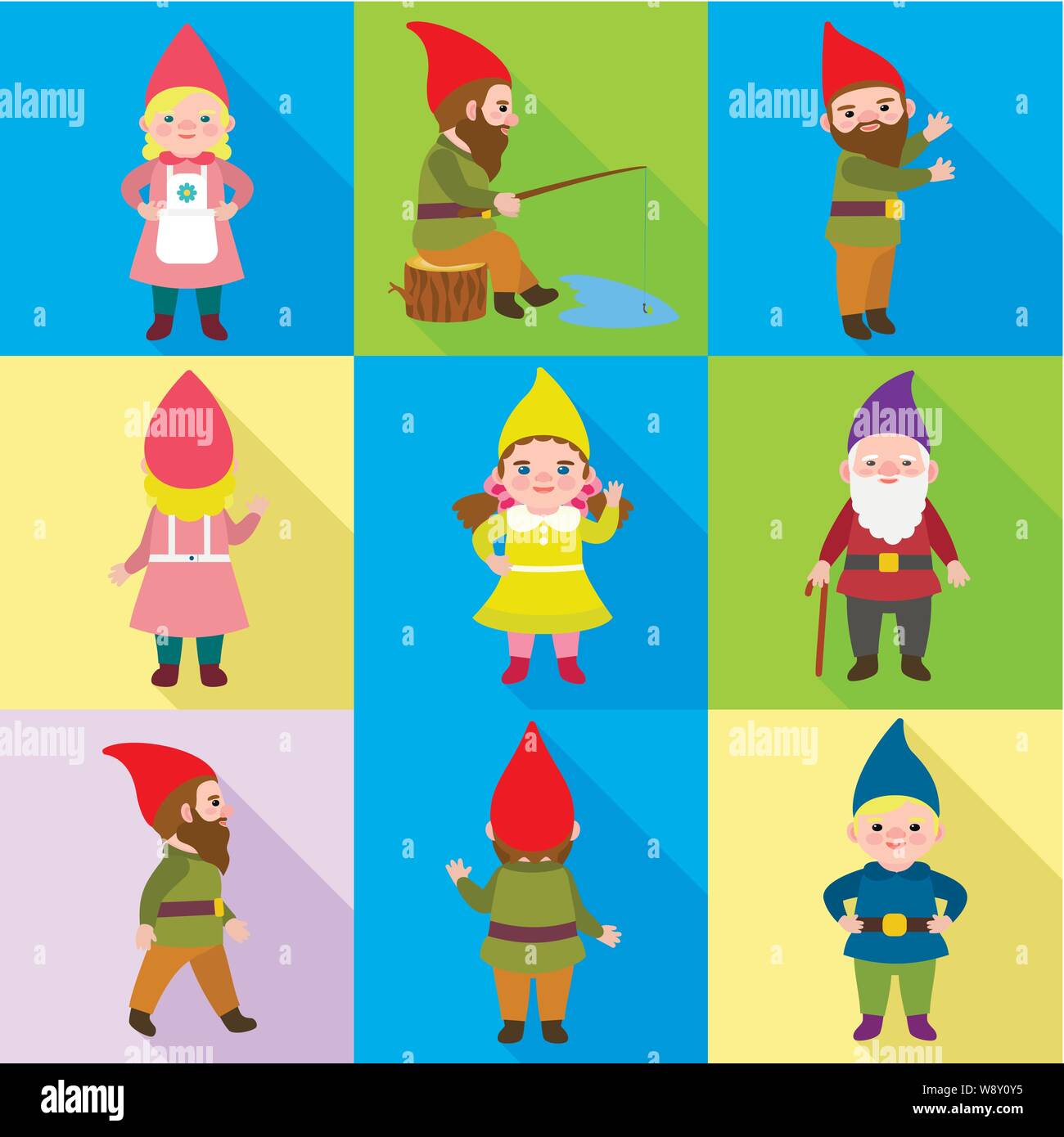 Little gnome icon set. Flat set of 9 little gnome vector icons for web