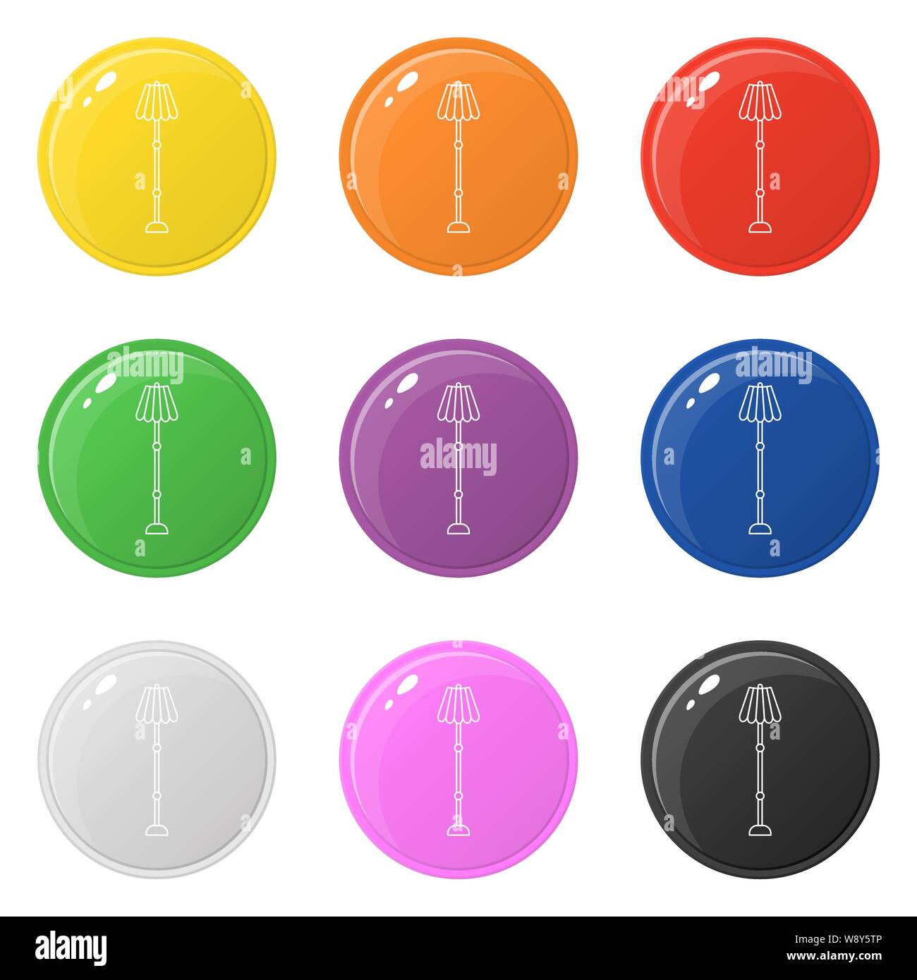 Line style lamp icons set 9 colors isolated on white. Collection of glossy round colorful buttons. Vector illustration for any design. Stock Vector
