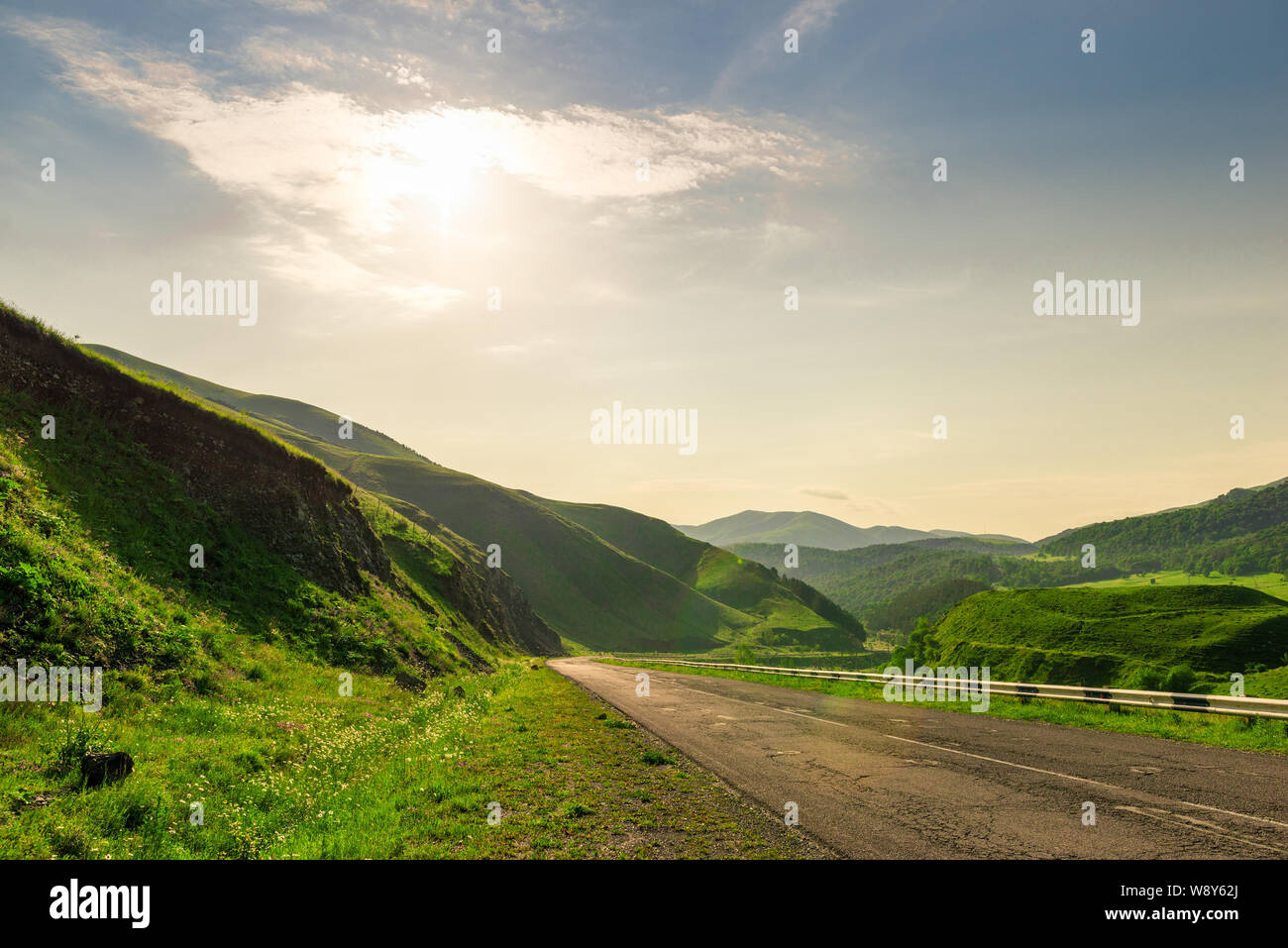 Clear sunny day in the mountains of Transcaucasia, green landscapes of Armenia Stock Photo