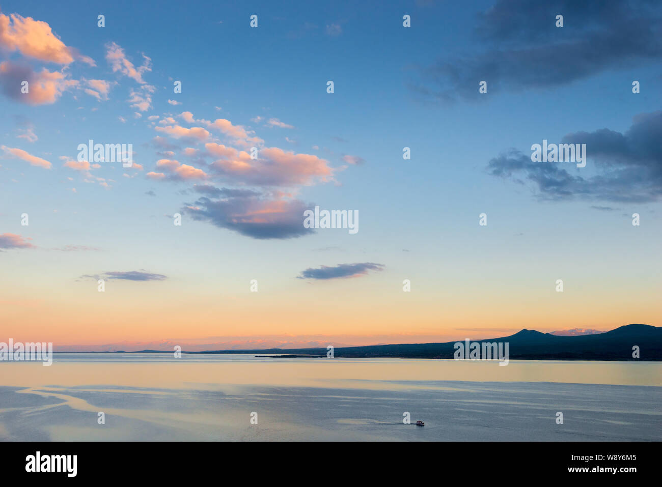 Evening landscape view of Lake Sevan Armenia sight Stock Photo