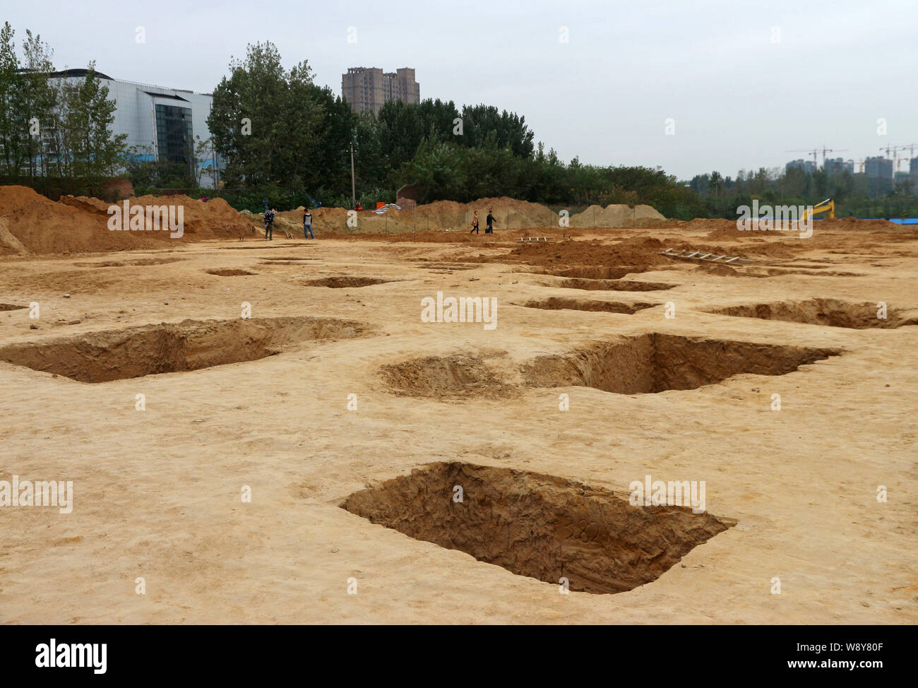 View of ancient tombs of the late Warring States Period unearthed at a construction site in the campus of Sias International University in Xinzheng ci Stock Photo