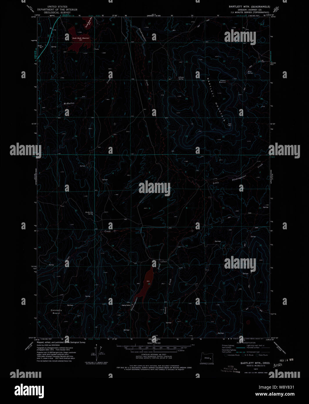 USGS Topo Map Oregon Bartlett Mtn 278945 1977 24000 Inverted Restoration Stock Photo