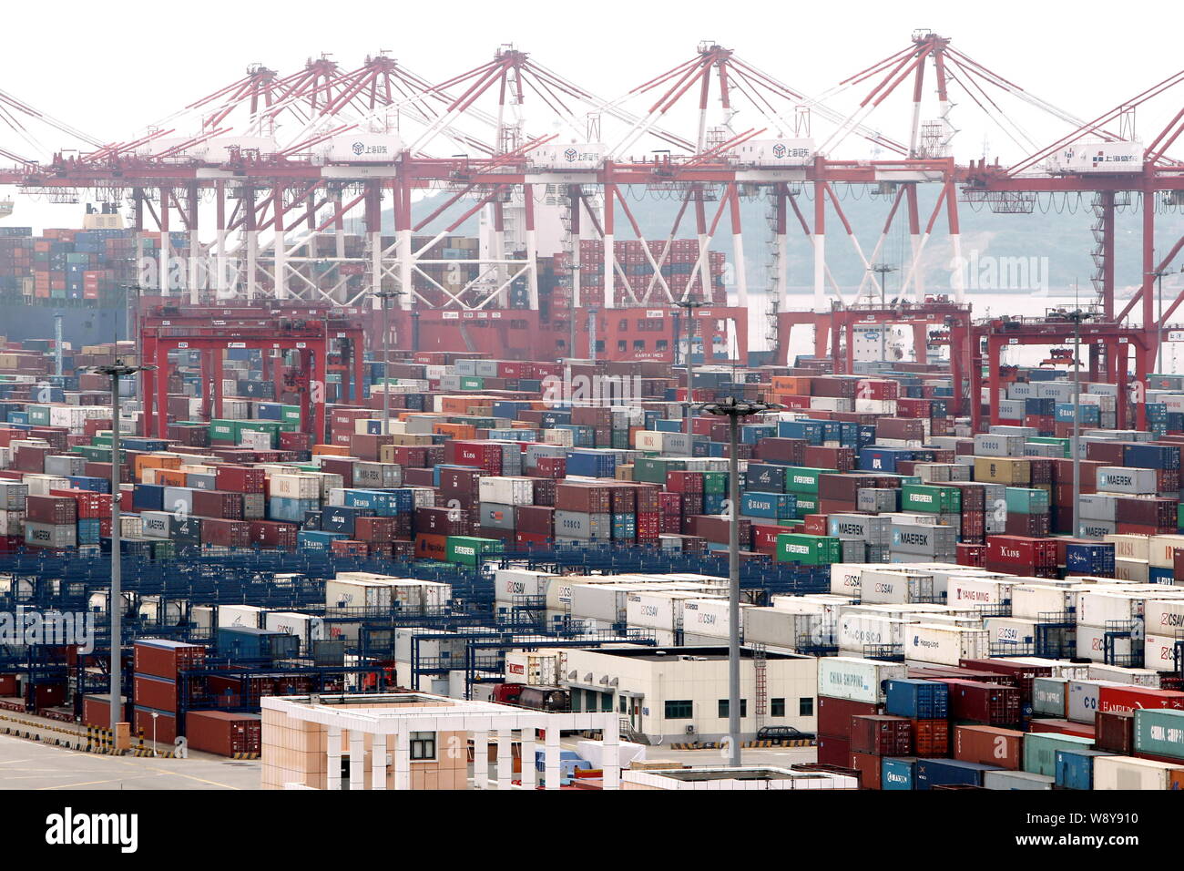 --FILE--Stacks of containers are pictured at a container terminal of ...