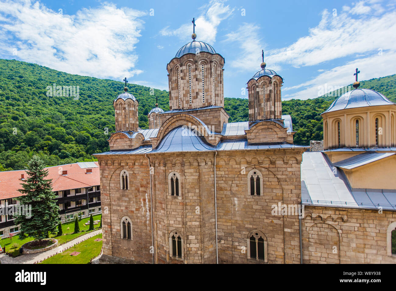 Medieval Serbian Orthodox Manasija (Resava) Monastery, Church Of The Holy Trinity, Serbia,  founded by Despot Stefan Lazarevic. Stock Photo