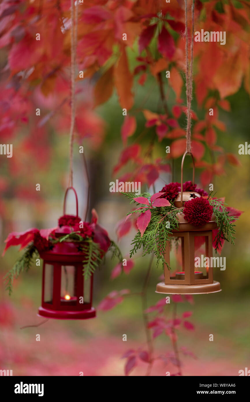 Fall Time Autumn Decoration Candlesticks In The Form Of Lanterns