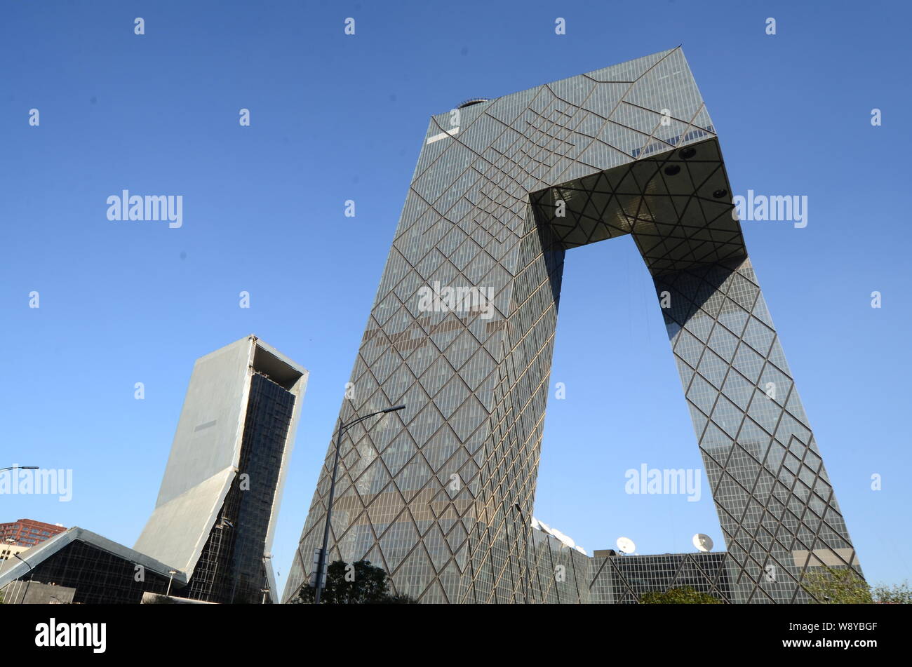 --FILE--View of the CCTV Tower, the headquarters of China Central Television, in CBD (Central Business District) in Beijing, China, 13 October 2012. Stock Photo