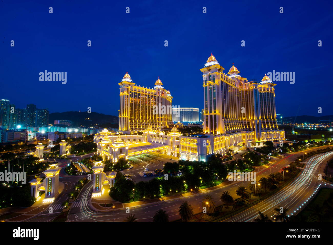 FILE--Night view of Galaxy Macau Hotel Resort in Macau, China, 18 July  2013. Macau has leapfrogged Switzerland to become the worlds fourth richest  Stock Photo - Alamy