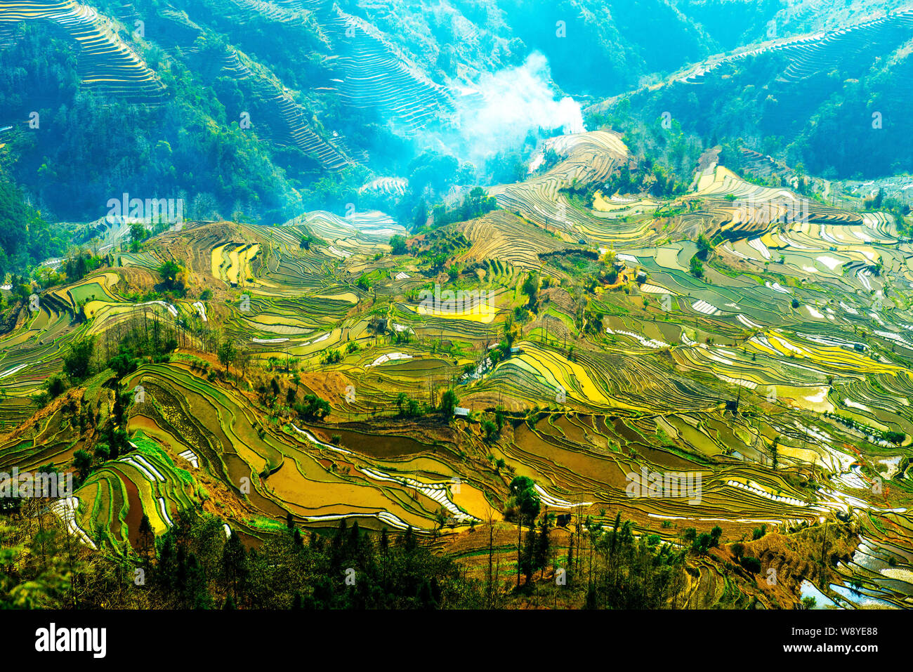 Landscape of terraced rice fields of the Honghe Hani Rice Terraces, one ...