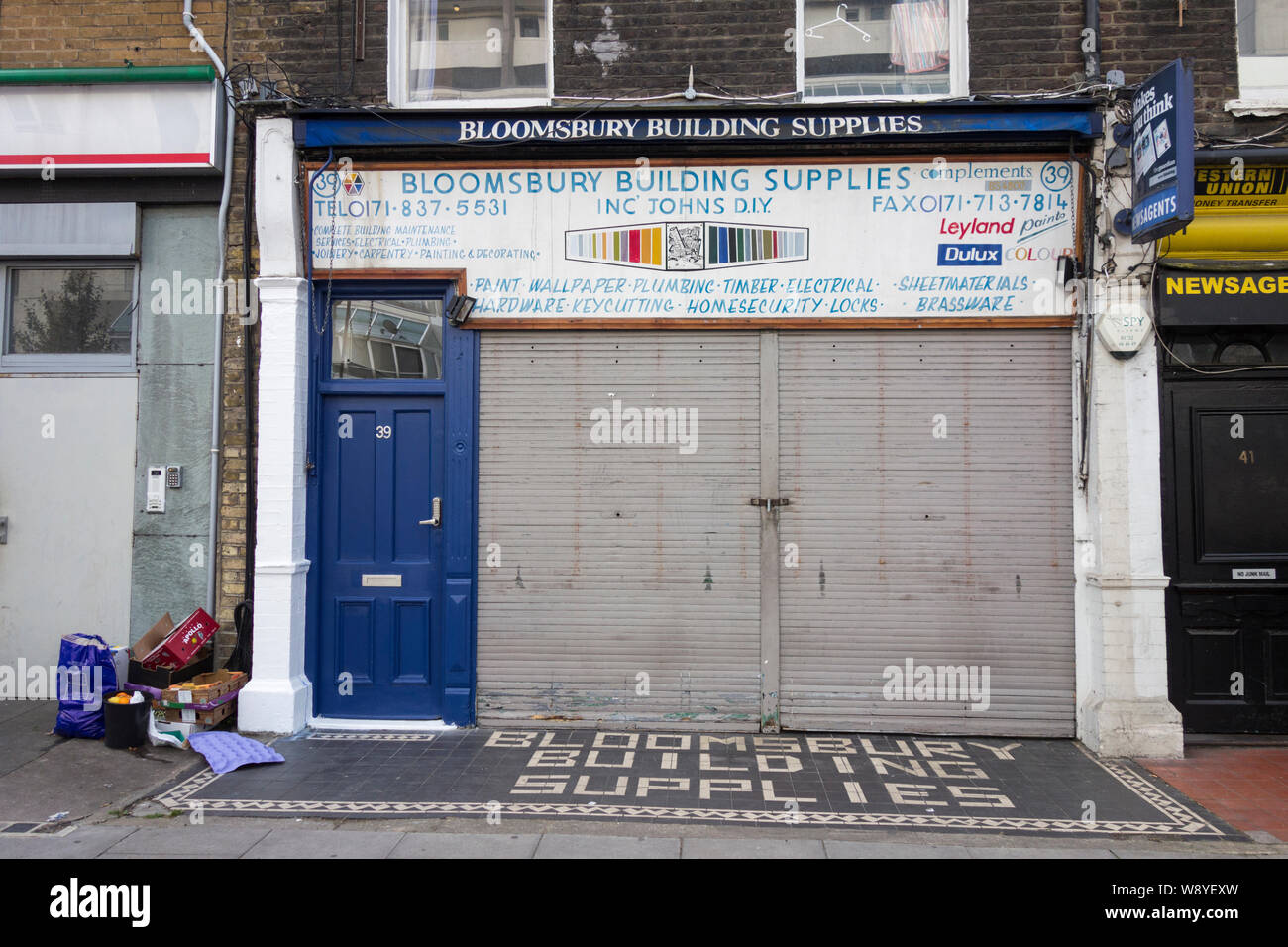 Bloomsbury Building Supplies shopfront on Marchmont, Street, Camden, London, WC1, UK Stock Photo
