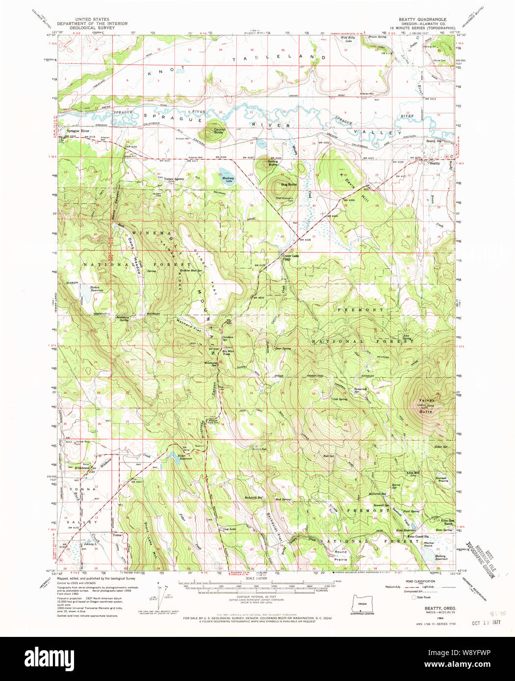 USGS Topo Map Oregon Beatty 282245 1960 62500 Restoration Stock Photo
