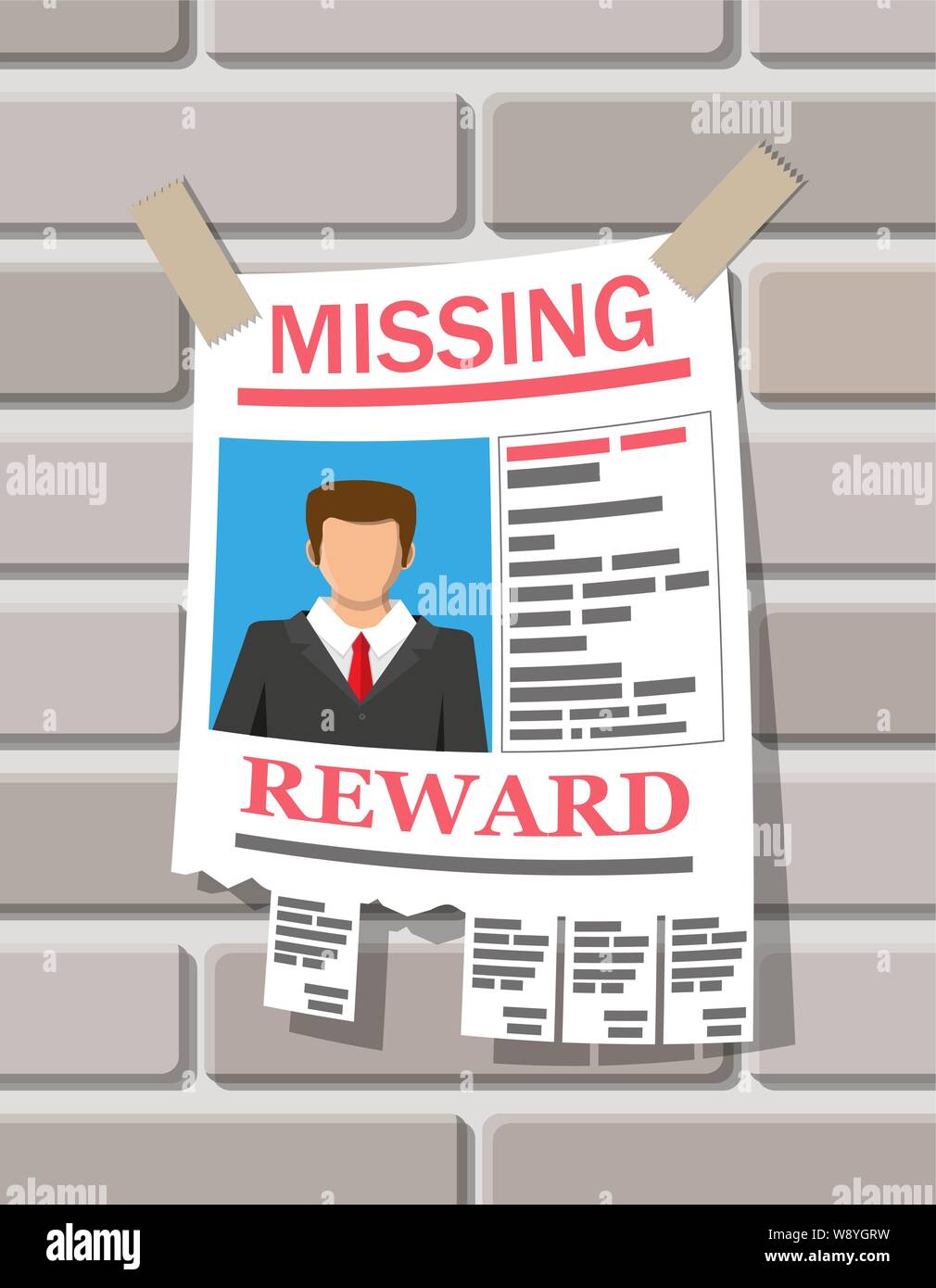 Wanted person paper poster. Missing announce Stock Vector