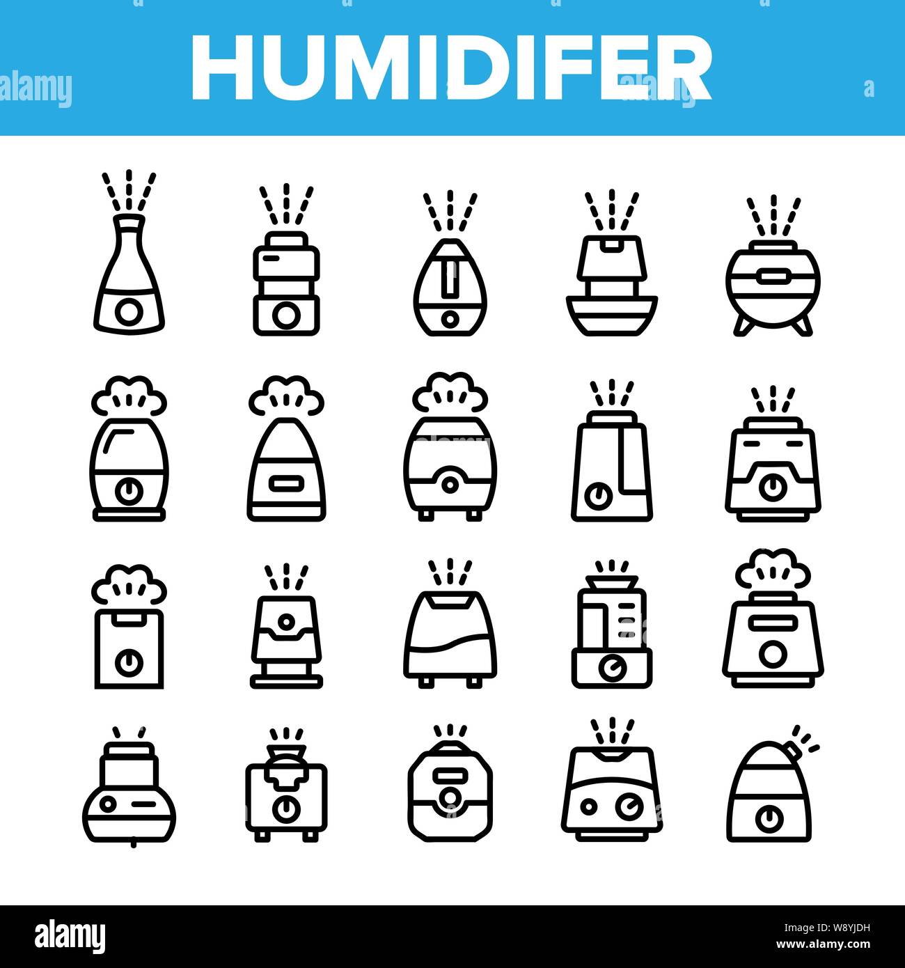 Collection Different Humidifier Icons Set Vector Stock Vector