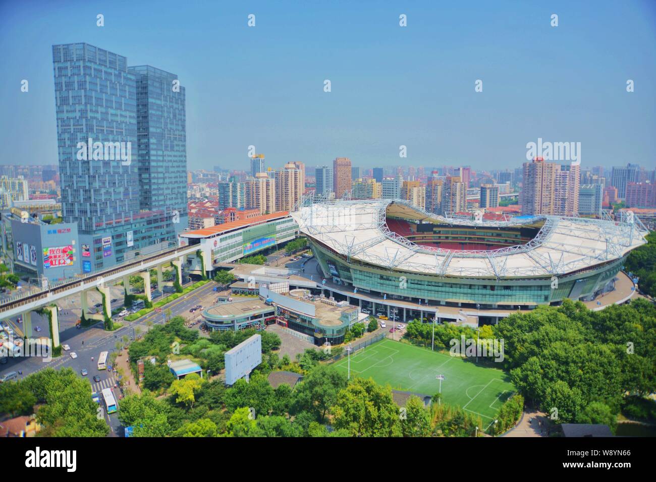 An aerial view of Lu Xun Park in Shanghai, China, 27 August 2014.   Lu Xun Park, previously known as Hongkou Park, designed by the British, had been r Stock Photo