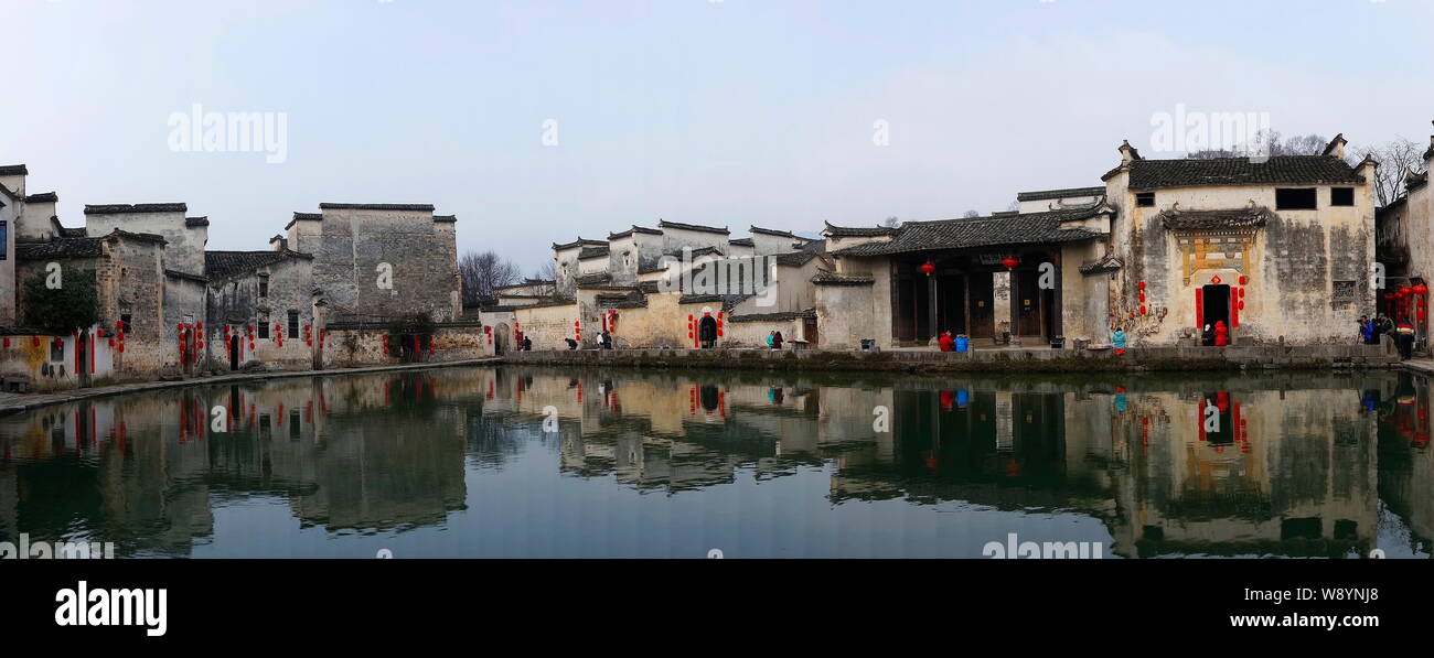 View of traditional buildings at Xidi village in Yixian county, Huangshan city, east Chinas Anhui province, 15 February 2013. Stock Photo
