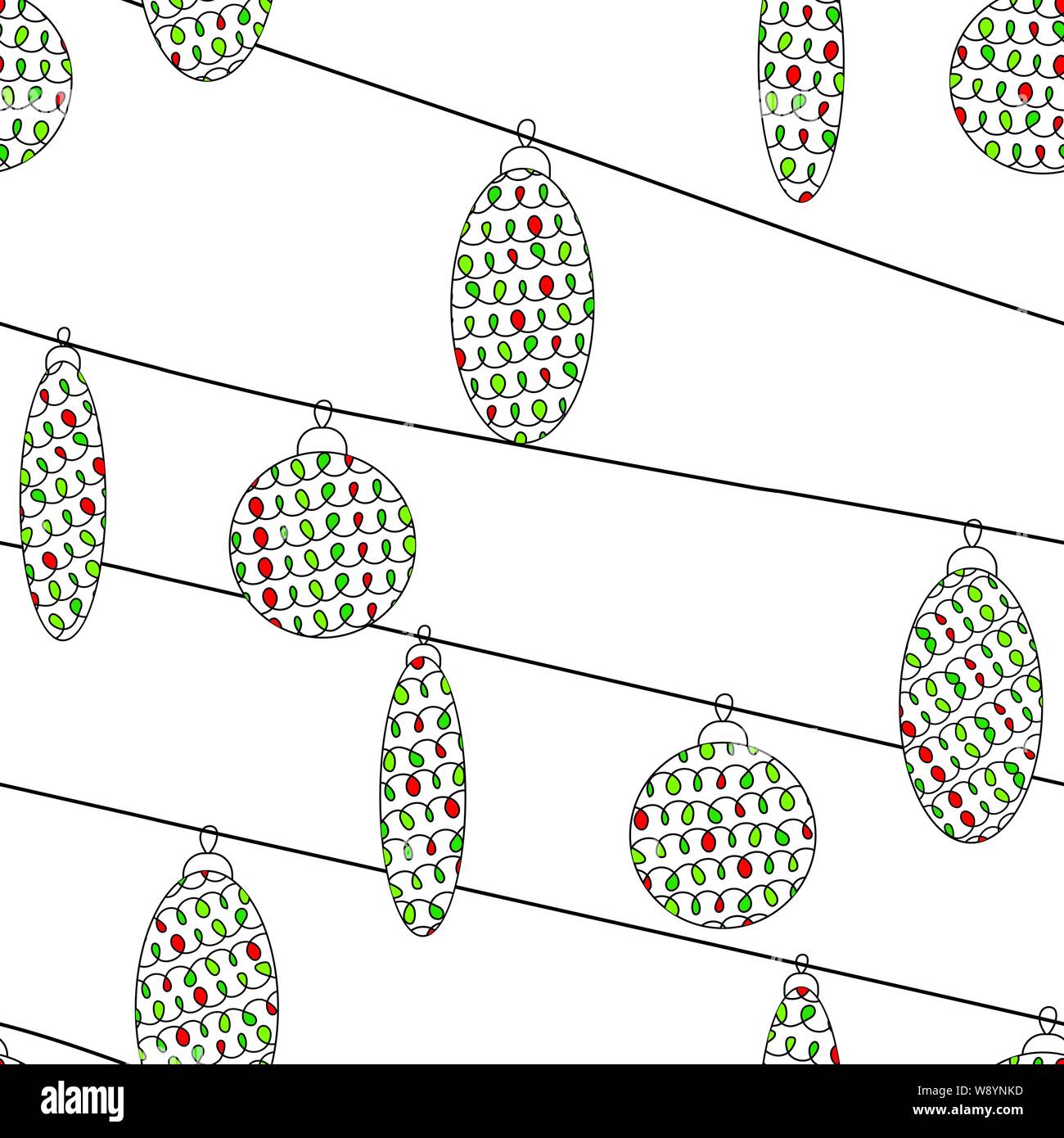 seamless vector pattern with christmas baubles covered by doodle pattern Stock Vector