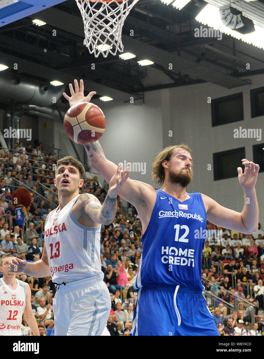 L-R Dominik Olejniczak (POL) and Ondrej Balvin (CZE) in action during the  friendly game of the Men's Basketball Cup, match Czech vs Poland, on August  10, 2019, in Prague, Czech Republic. (CTK