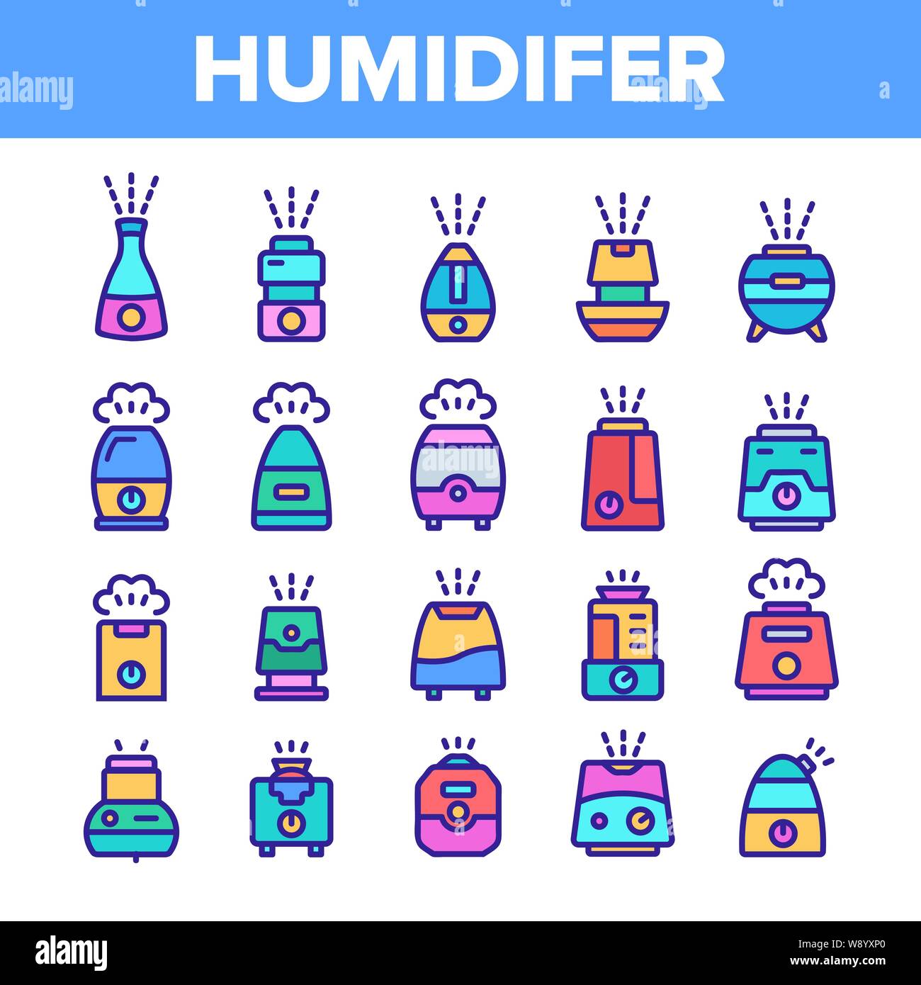 Color Different Humidifier Icons Set Vector Stock Vector