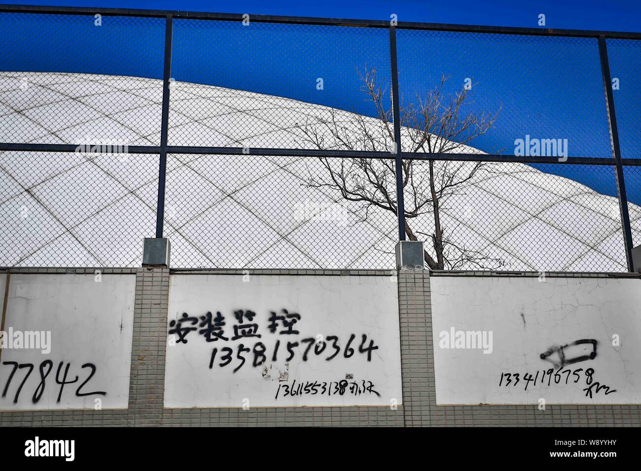 View of the double-dome indoor stadium at the International School of Beijing (ISB) in Shunyi district, Beijing, China, 29 March 2014.   An internatio Stock Photo