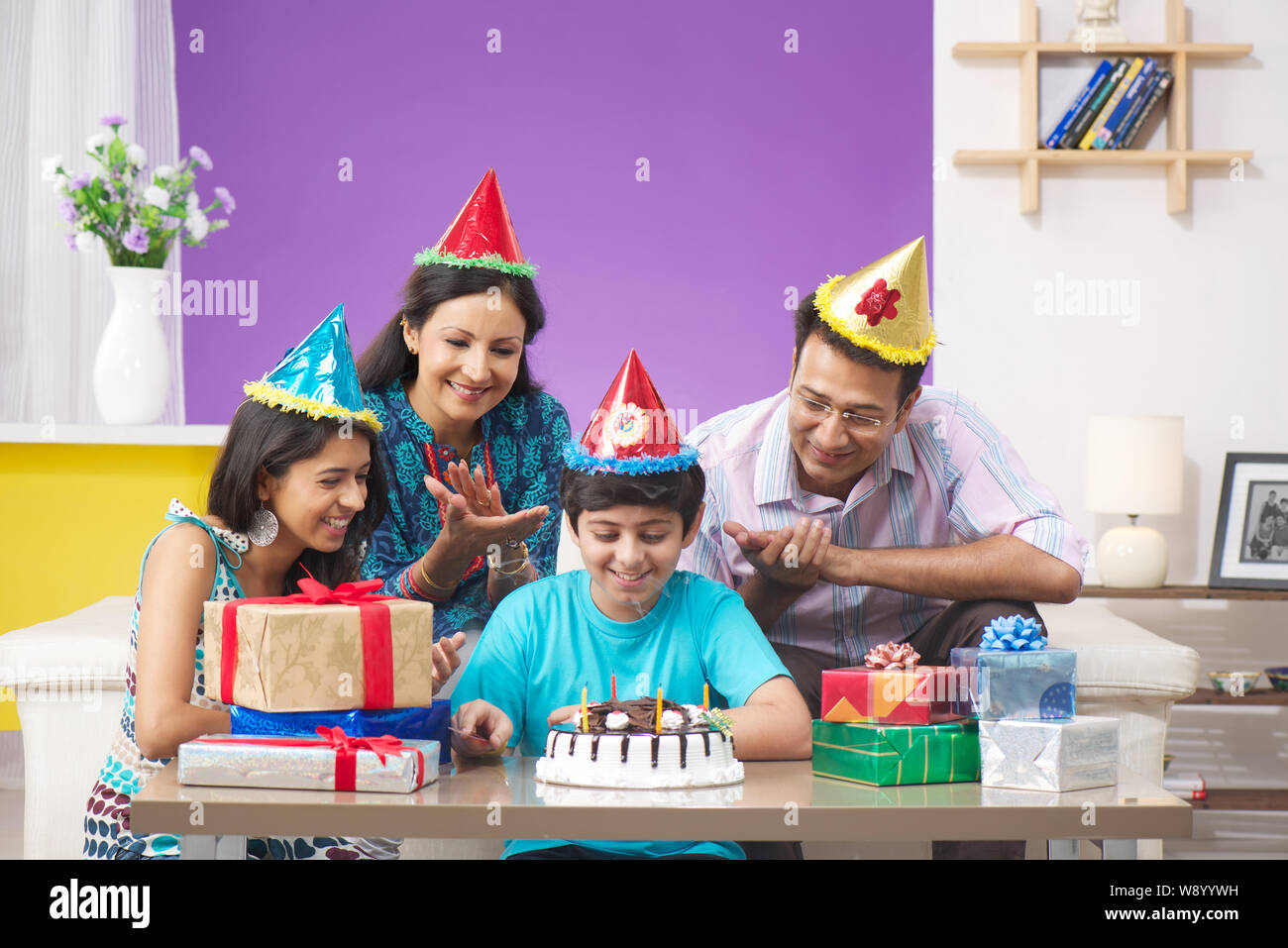 Family celebrating birthday Stock Photo