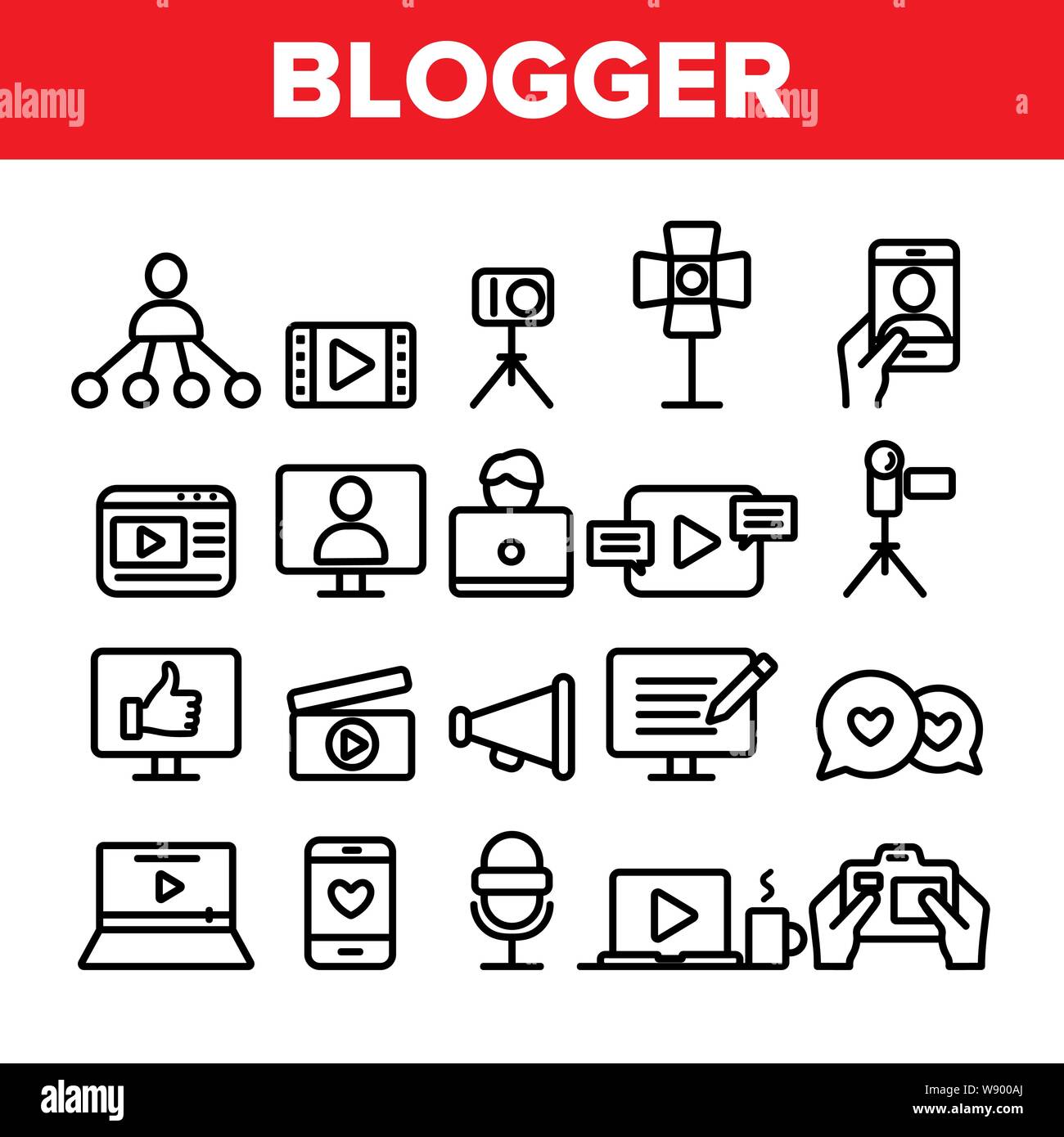 Collection Blogger Thin Line Icons Set Vector Stock Vector Image & Art ...