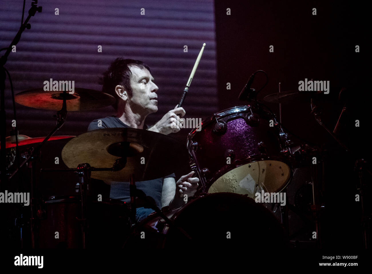 Skanderborg, Denmark. 10th, August 2019. The English rock band Suede performs a live concert during the Danish music festival SmukFest 2019 in Skanderborg. Here drummer Simon Gilbert is seen live on stage. (Photo credit: Gonzales Photo - Kim M. Leland). Stock Photo