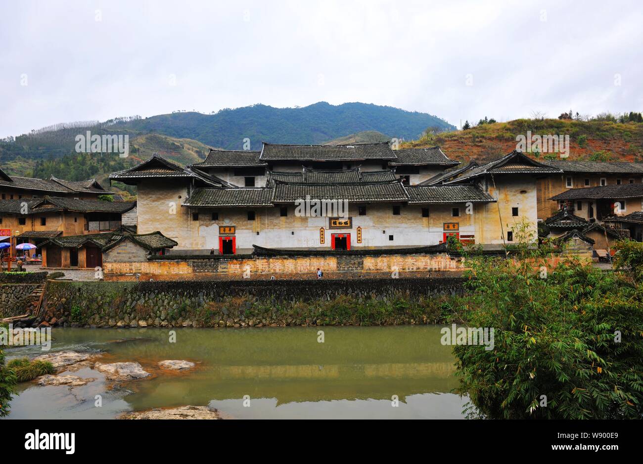 View of tulous or earthen buildings in Yongding county, southeast Chinas Fujian province, 2 March 2012. Stock Photo