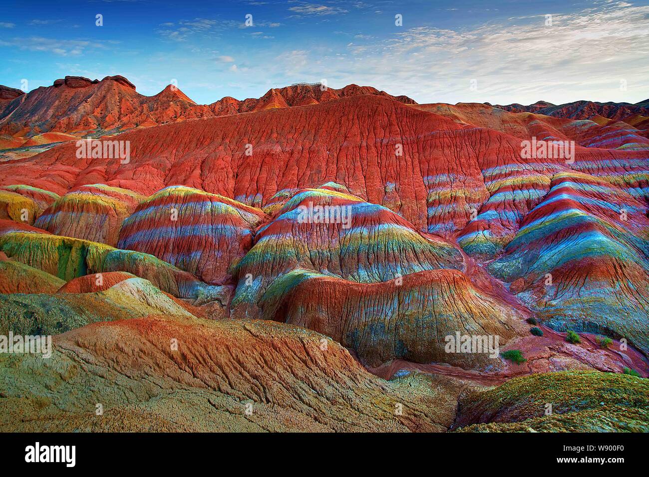 View of colourful rock formations at the Zhangye Danxia Landform Geological Park in Gansu Province, China, 22 September 2012. Stock Photo
