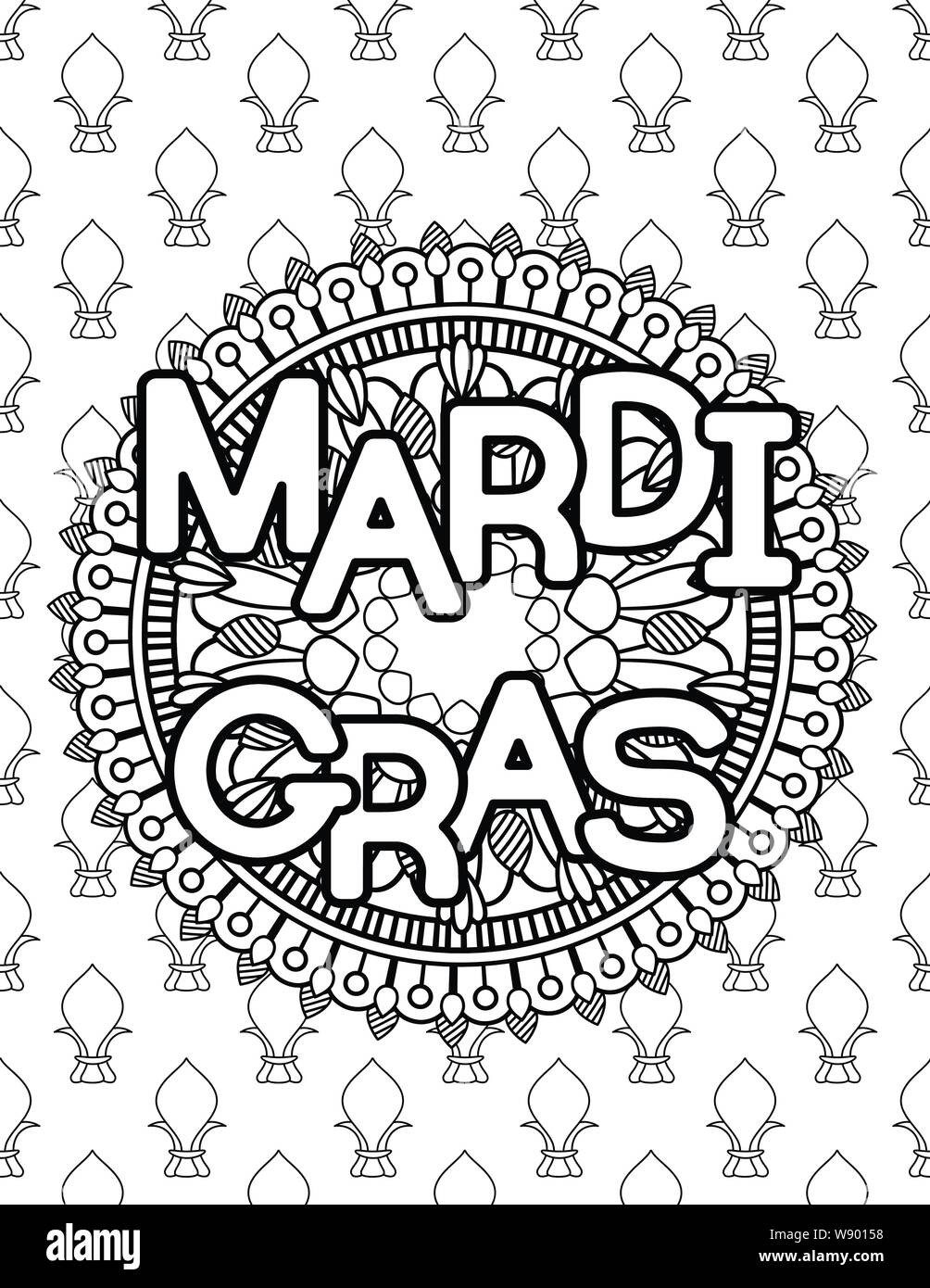 Mardi Gras or Shrove Tuesday. Coloring page for adult coloring book. Vector illustration. Stock Vector