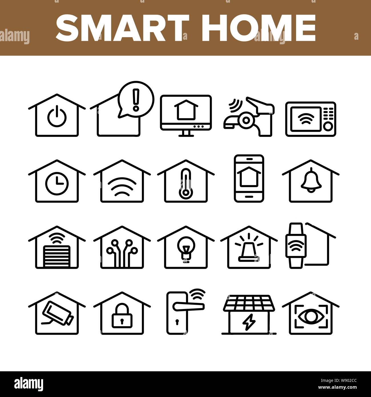Collection Smart Home Thin Line Icons Set Vector Stock Vector Image ...