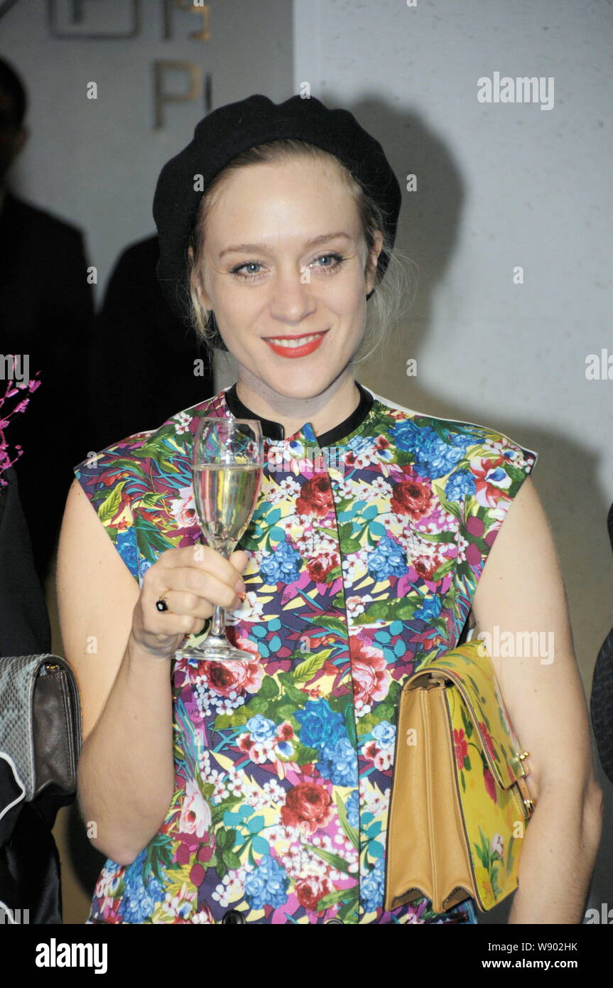 American actress and fashion designer Chloe Sevigny toasts at the opening ceremony for the flagship store of luxury fashion brand MCM in Shanghai, Chi Stock Photo