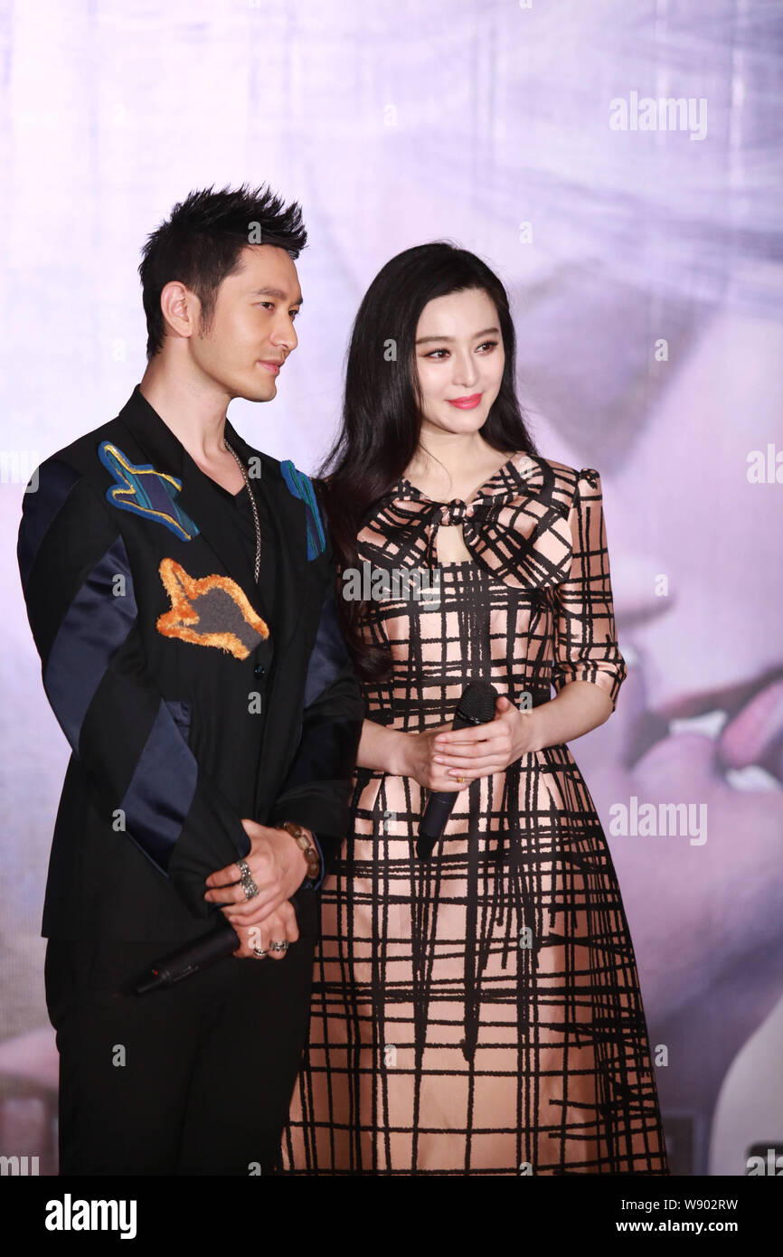 Chinese actor Huang Xiaoming, left, and actress Fan Bingbing pose